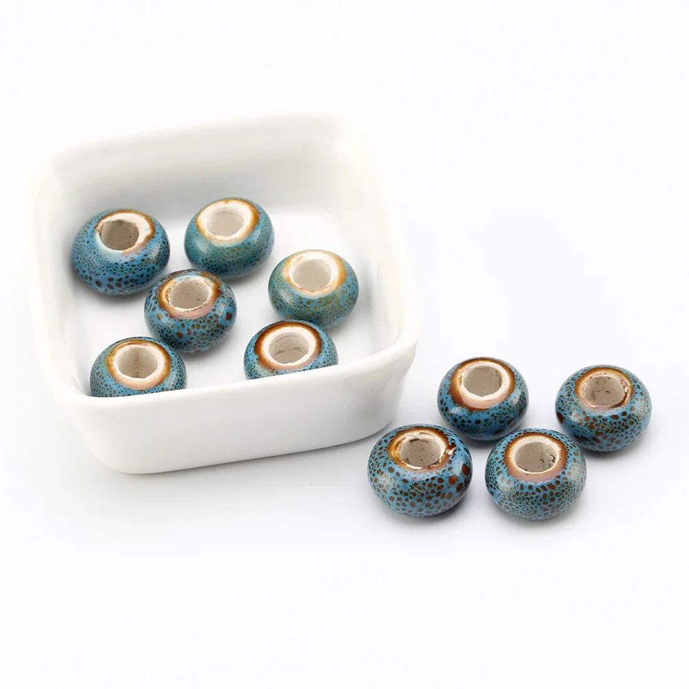 Керамические бусины с большим отверстием 15 мм цветок глазурованные для сделай