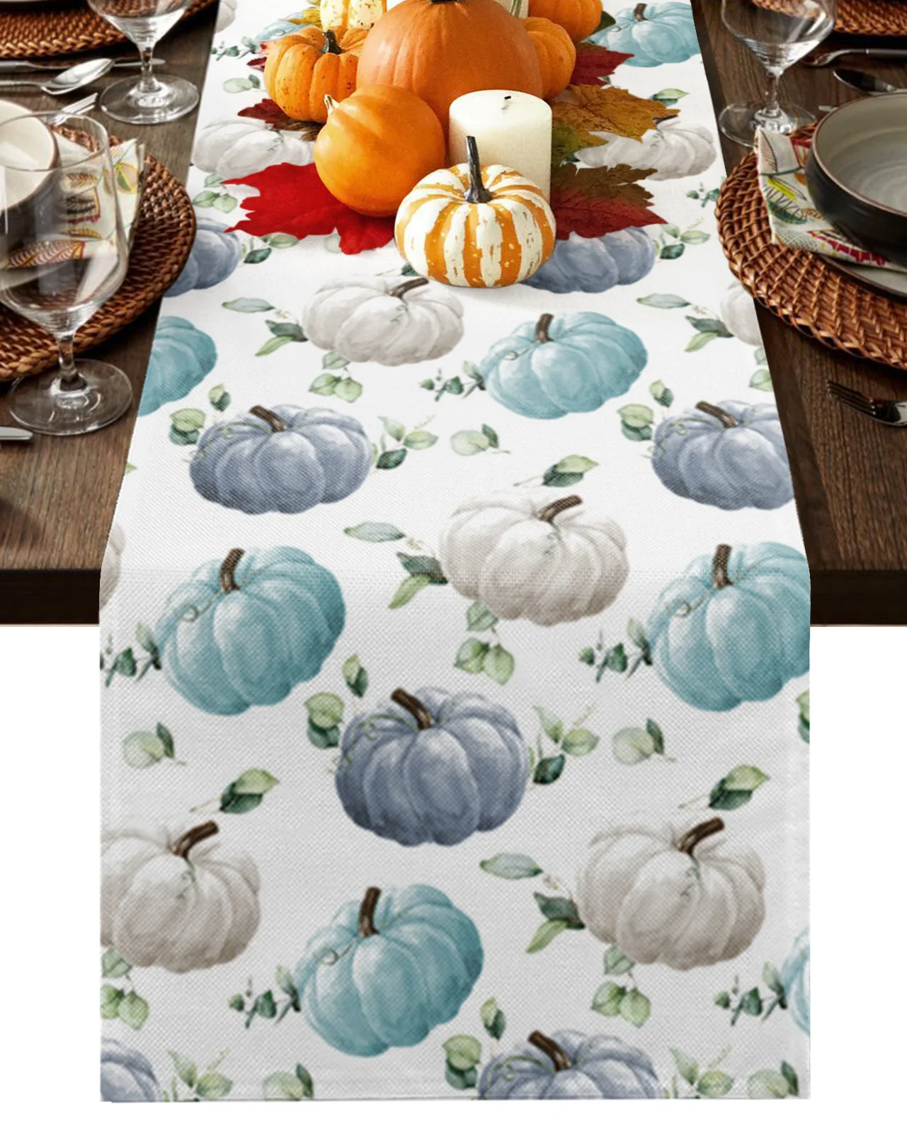 

Watercolor Pumpkin Texture Table Runner Cotton Linen Wedding Dinner Decor Table Flag Holiday Home Tea Table Decoration