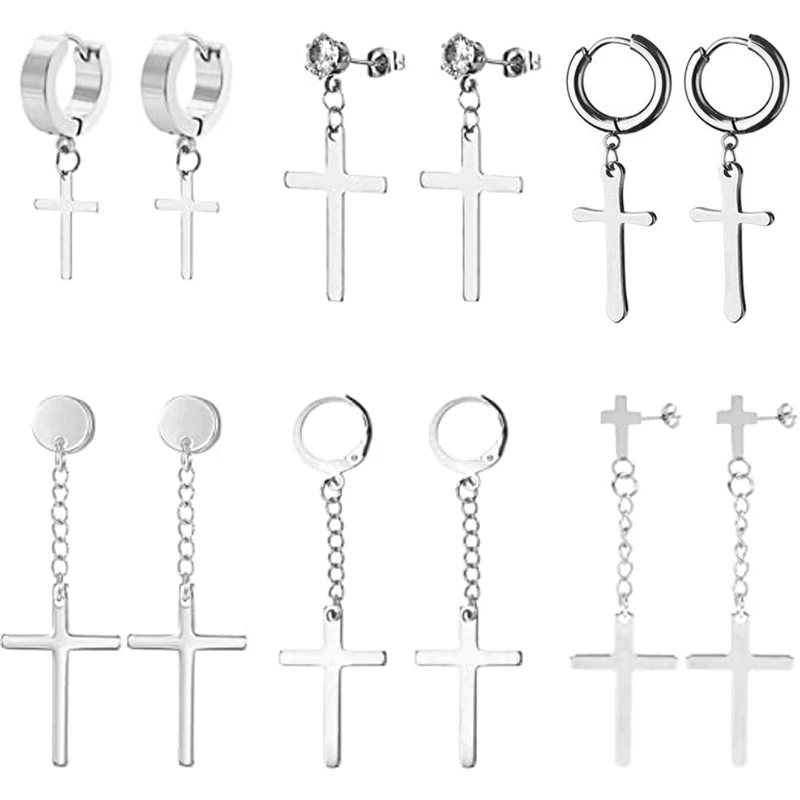 

Мужские Серьги-кресты из нержавеющей стали, 6 пар