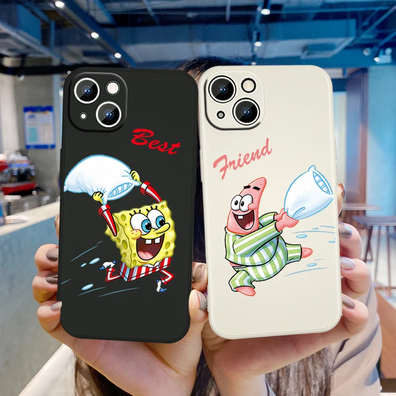 

SpongeBob Best Friend Phone Case For Apple iPhone 13 12 Mini 11 Pro XS MAX XR X 8 7 6S Plus Liquid Rope Cover Soft Coque Capa