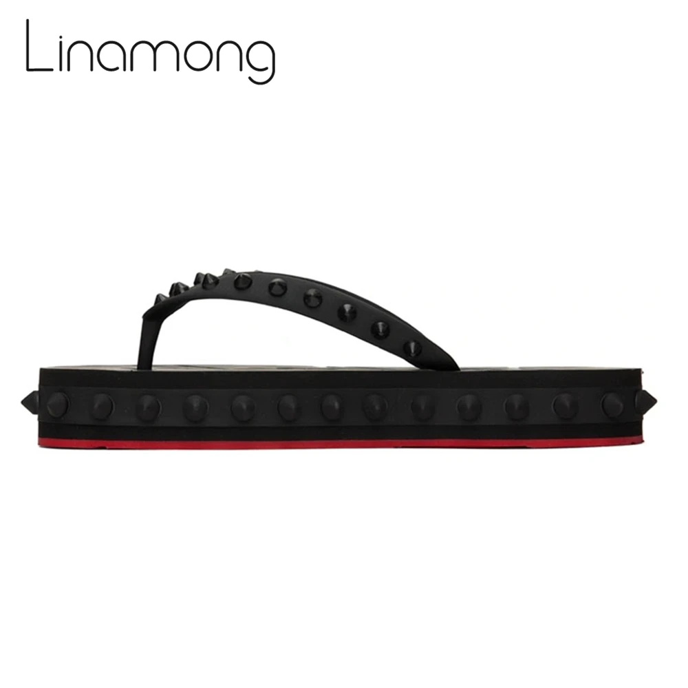 Rivet Beach Flip Flops Rubber Slip-On Flat Sandals Red and White Platform Slippers for Women Designer Fashion Summer Flat Shoes