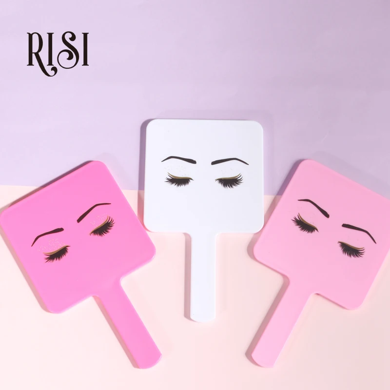 RISI For Eyelash Extension Handheld Makeup Mirror Square Makeup Vanity Mirror with Handle Hand Mirror SPA Salon Compact Mirrors