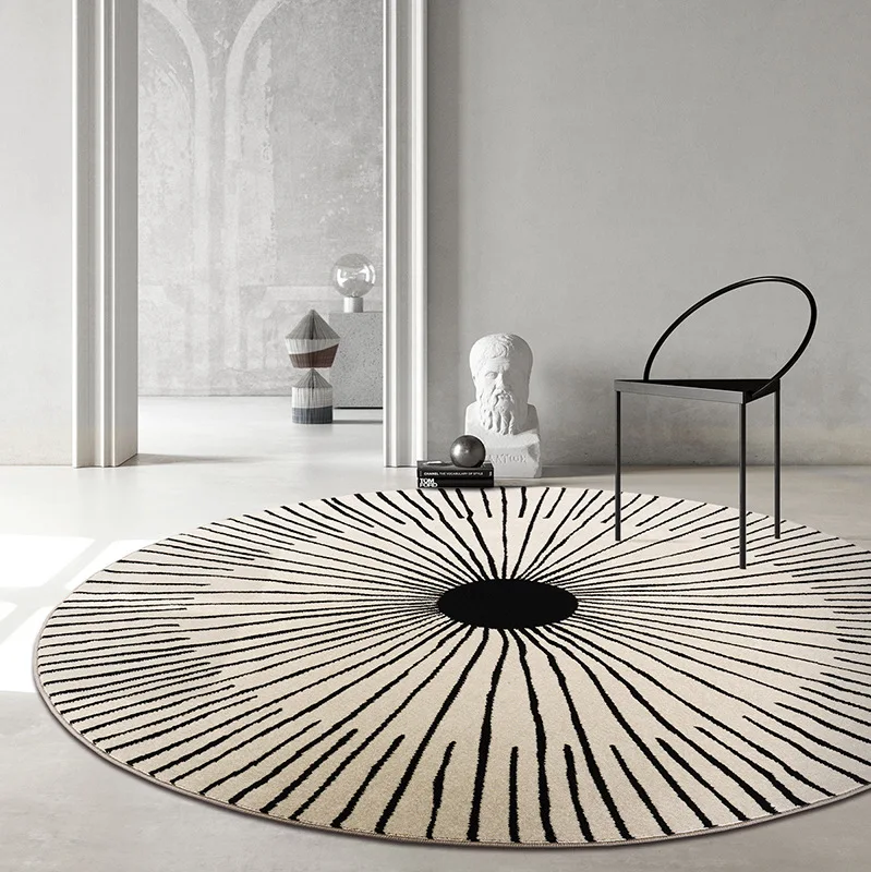 Modern Simple Round Carpet Nordic Bedroom Living Room Hanging Basket Mat Geometric Lines Round Floor Mat