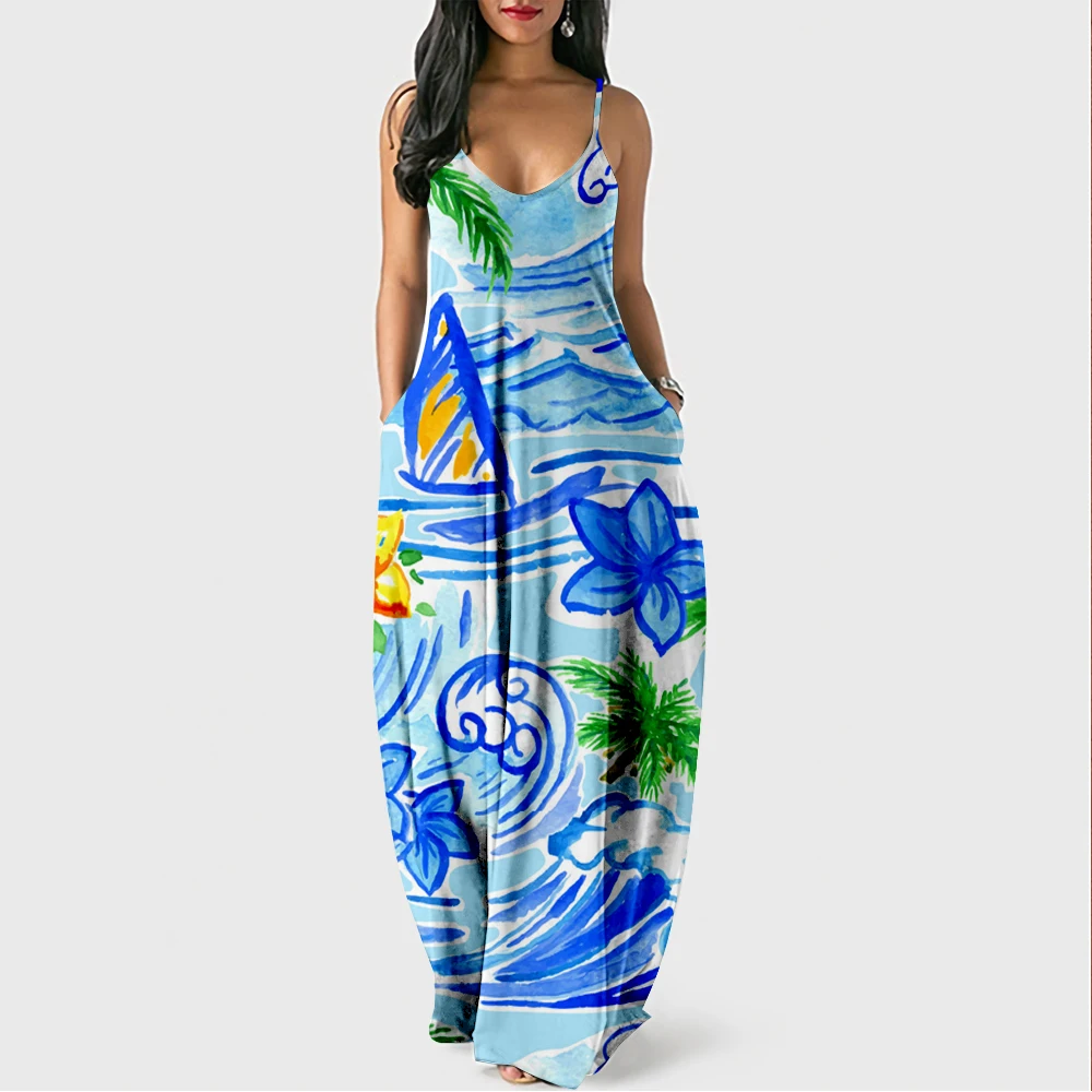 

Женское длинное платье без рукавов, с принтом серфинга