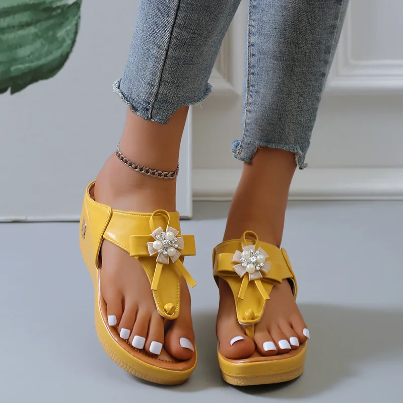 Women's Flip-flops Flowers 2023 Summer New Platform Wedge Heel Outdoor Beach  Fashion Comfortable Peep Toe Slippers Women Luxury