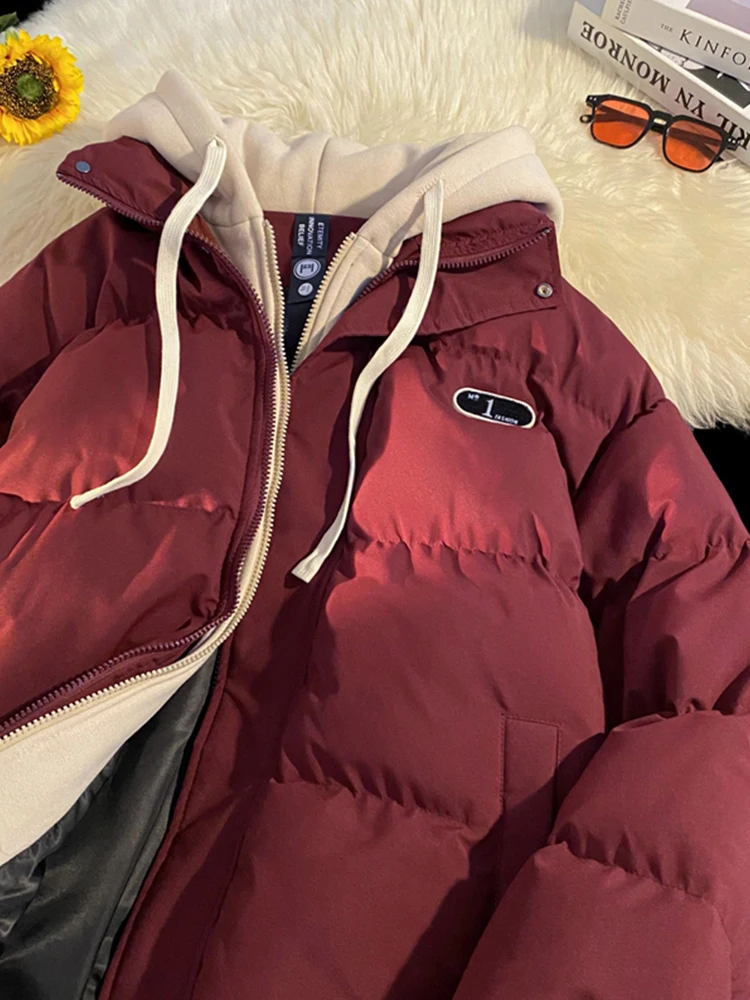 Hood Warm Cotton-Padded Coat for Men Winter 2024 New Gray Hong Kong Sle Plus size Loose Cotton-padded jacket Jacket