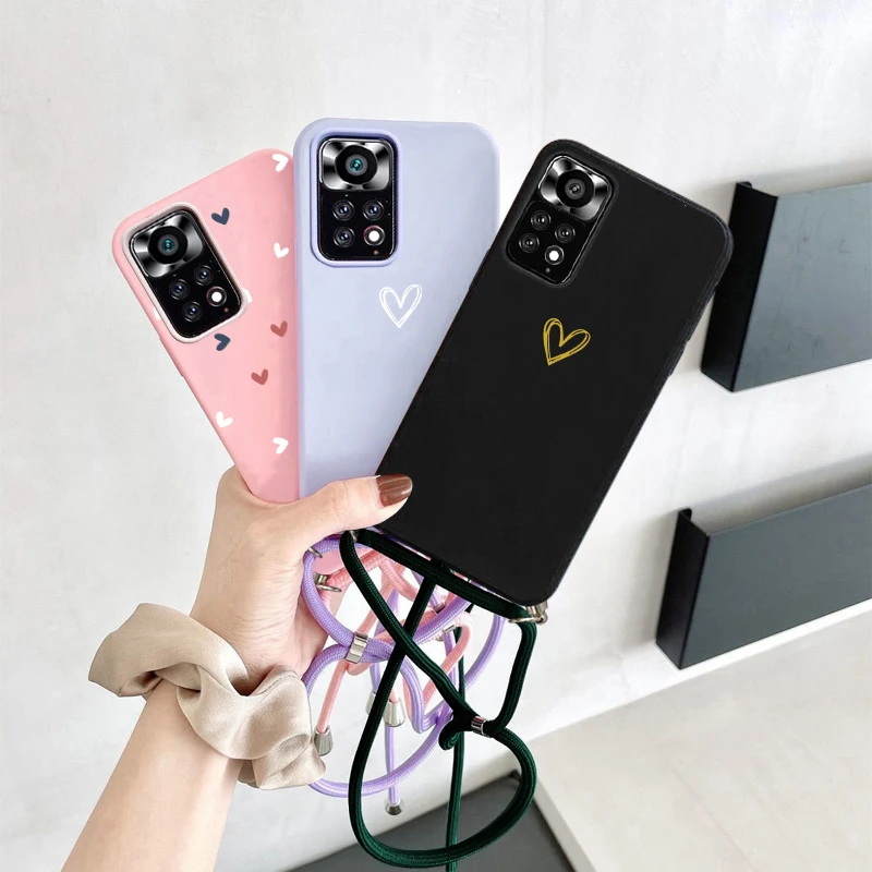 z silikonową smyczą do Xiaomi Redmi Note 11 Globalny pasek na szyję Pokrowiec sznurek Pro 5G 11S