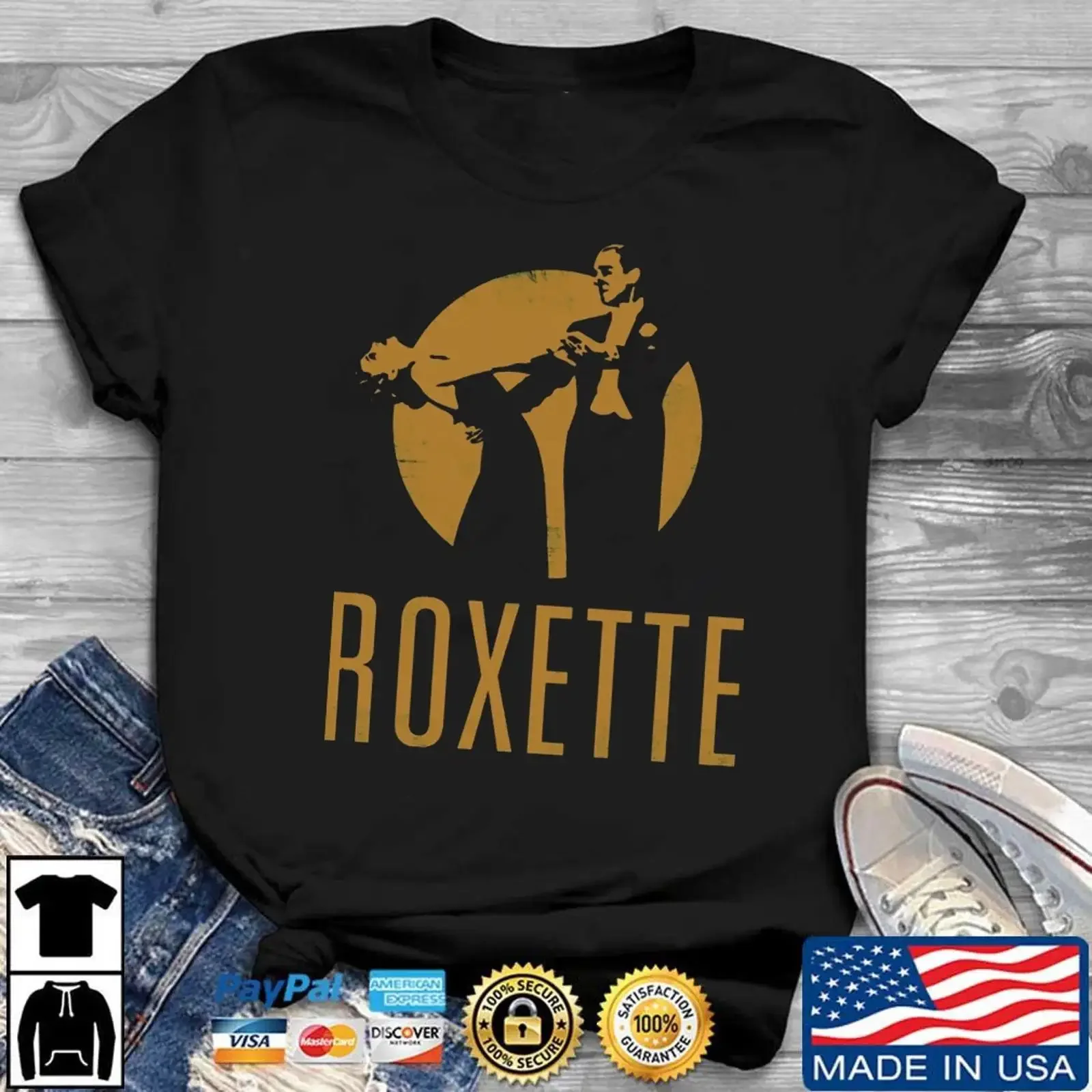 Фото Редкая винтажная футболка Roxette Member Music, черная, размер S-234XL, с эффектом потертости, для повседневной носки, мягкая, модная, дышащая, унисекс №1
