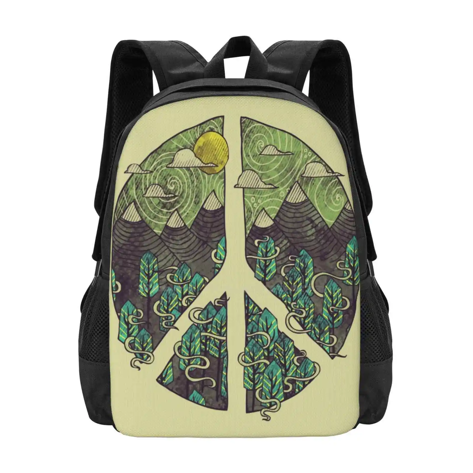 

Peaceful Landscape Fashion Pattern Design Travel Laptop School Backpack Bag Cnd Trees Clouds Mountain Landscape Woods Forest
