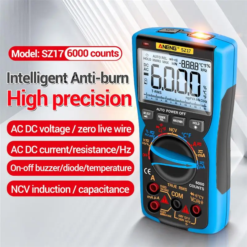 

1 Set ANENG SZ17 High Version Automatic Multimeter Prime Meter Multimeter Electrician Autoranging Use Multimeter 6000 Counts