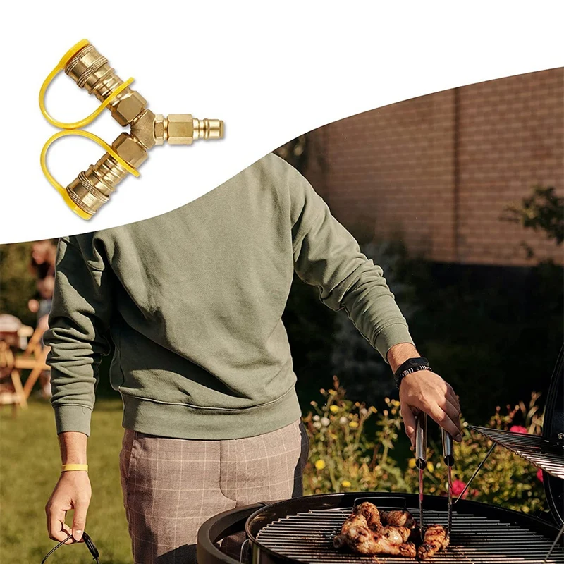 

3/8 Inch Y-Splitter Natural Gas Quick Connect Adapter,Suitable For Weber Natural Gas Grill,Generator, Patio Firepit,Etc.