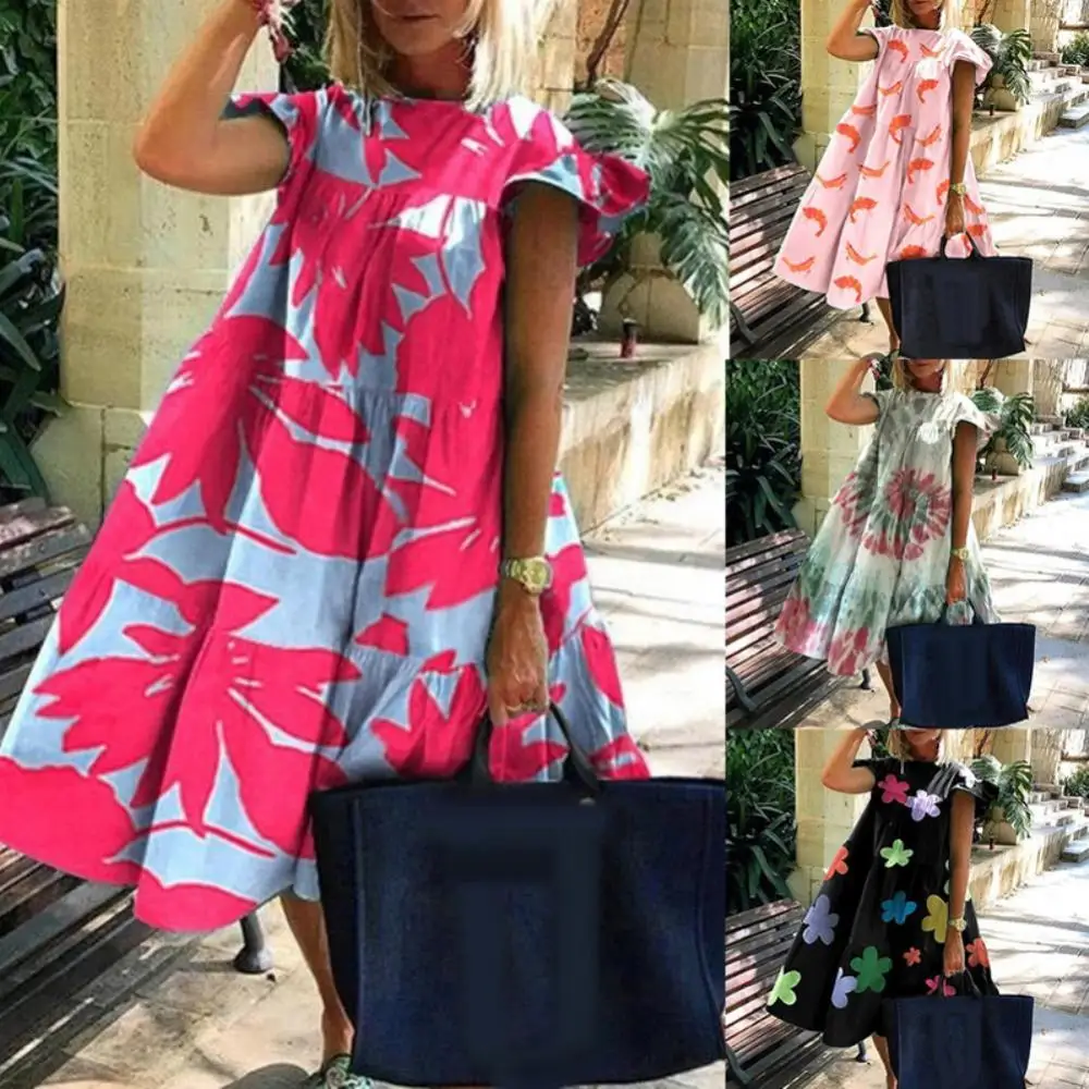 

Женское повседневное однотонное платье-миди с коротким рукавом и оборками