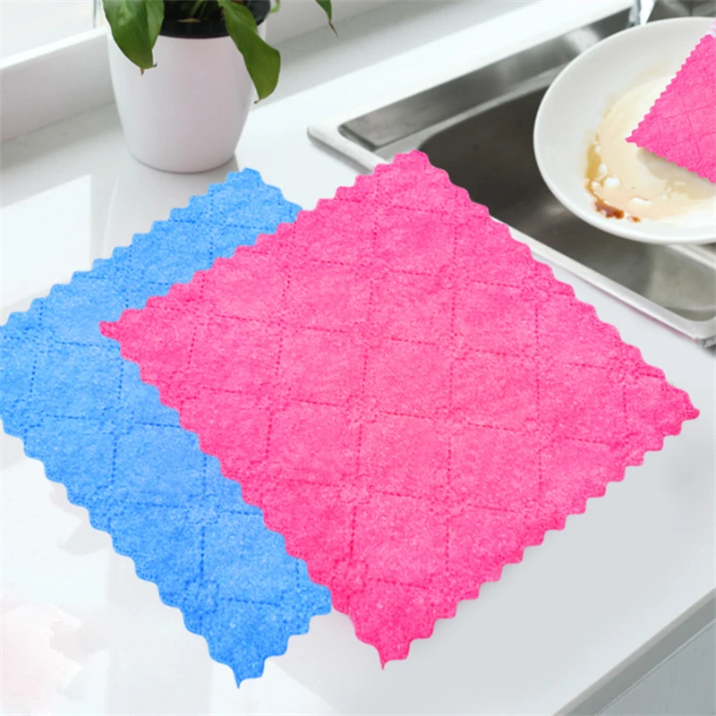 

5Pcs/Pack Kitchen Super Absorbent Dish Towel Non-stick Oil Thickened Cleaning Towel Soft Printed Plaid Pot Bowl Scouring Pad Rag