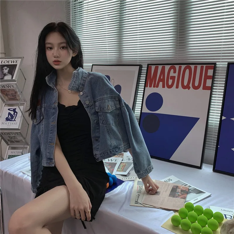 

Vintage Demin Jean Jacket for Women Spring Vintage Y2k Denim Coats Loose Women Single Breasted Streetwear Female Cowboy Jackets