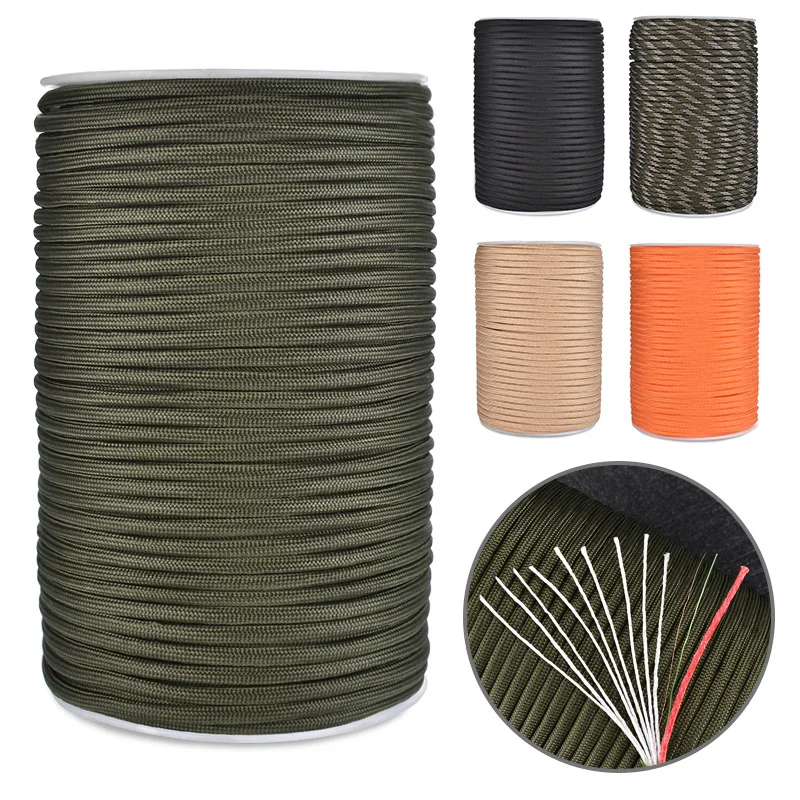 

550 Military 12 Strand Paracord With Fishing Metal Fire Rope 100M (330 FT) Outdoor Camping Survival Tool Parachute Cord