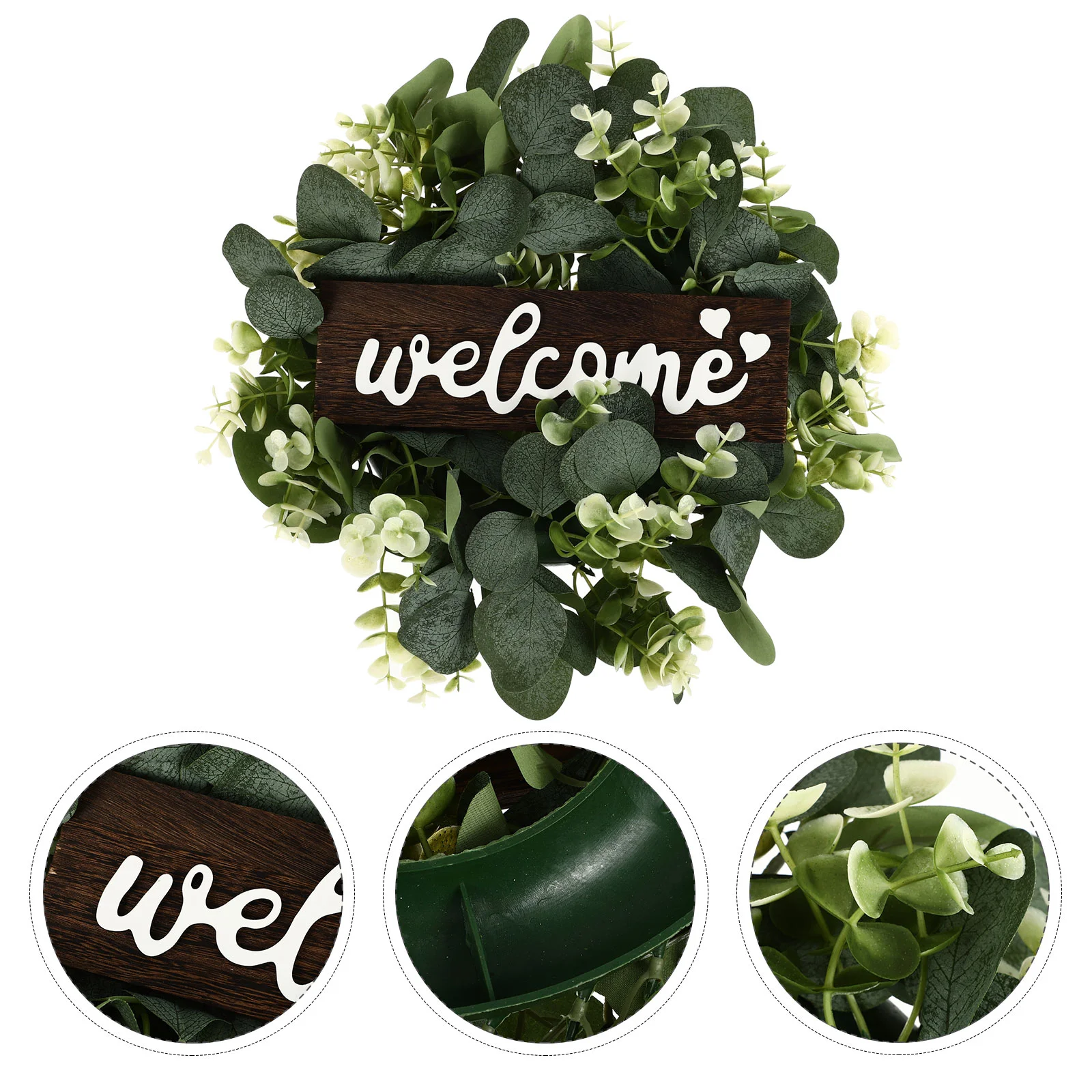 

Welcome Sign with Wreaths Rustic Front Door Decor Wood Hanging Sign with Artificial Eucalyptus Farmhouse Porch for Home