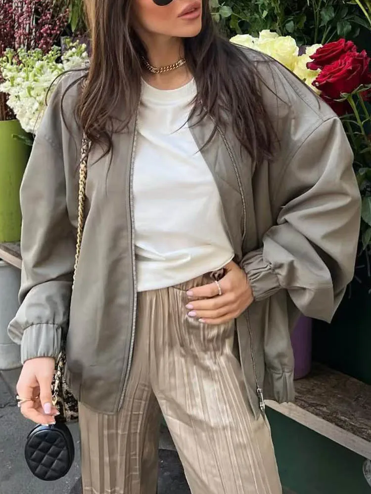 

2022 Summer Women Autumn Bomber Jackets Coats Casual Solid Loose Full Sleeve Female Elegant Street Jacket Outerwear