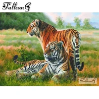 fullcang diamond painting cross stitch two tigers 5d diy full drill mosaic embroidery wild animals abstract picture art fg1211