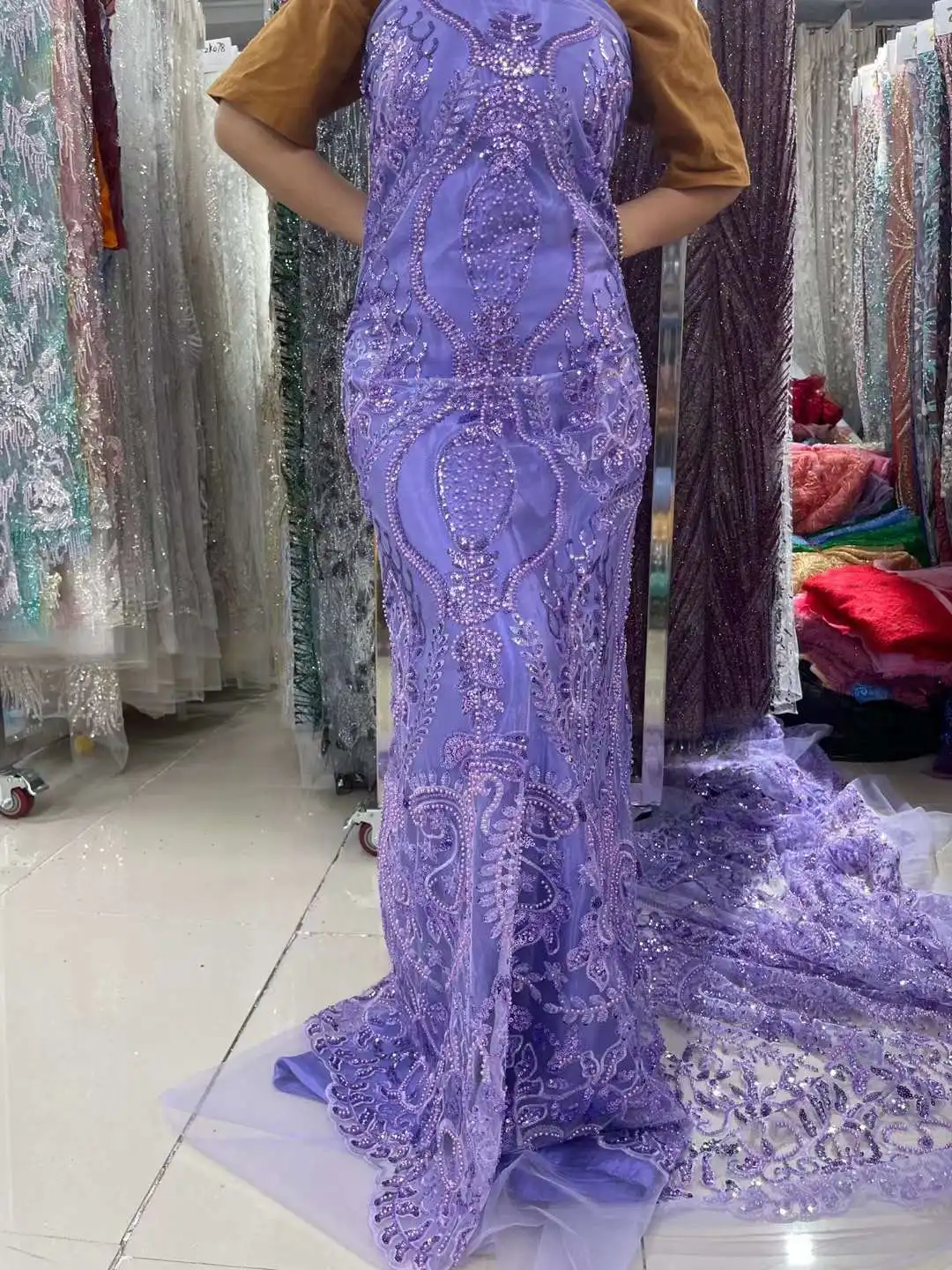 

Mccarthy 2022 элегантный тяжелый бисерный кружевная ткань с бусинами, нигерийская 3D вышивка, сетчатая кружевная ткань для свадебных платьев