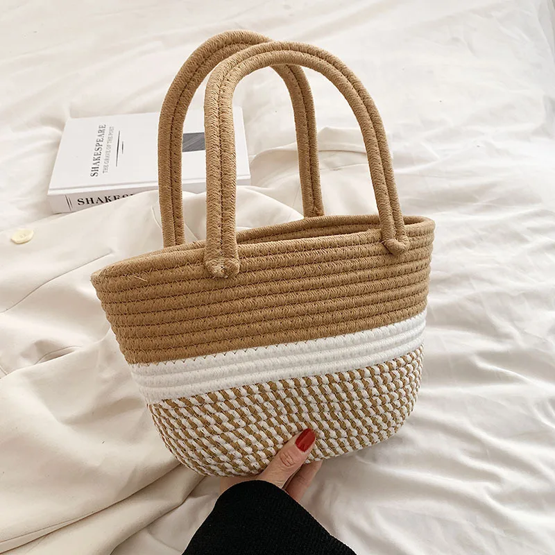

Fashion Women Woven Straw Basket Handmade Bag Shopping Pouch Bolsa Tote Candy Color Large Capacity Hollow Out Beach Shoulder Bag