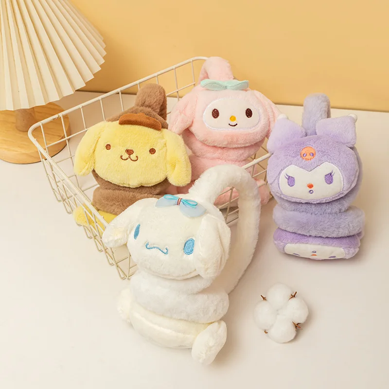 

2023 Sanrio наушники Kawaii Mymelody Kuromi Cinnamoroll корейские мультяшные плюшевые наушники для девочек устойчивые к холоду детский подарок