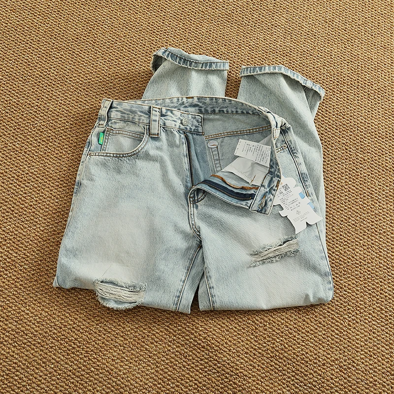 Светло-голубые джинсовые брюки в стиле ретро мужские рваные джинсы High Street новый