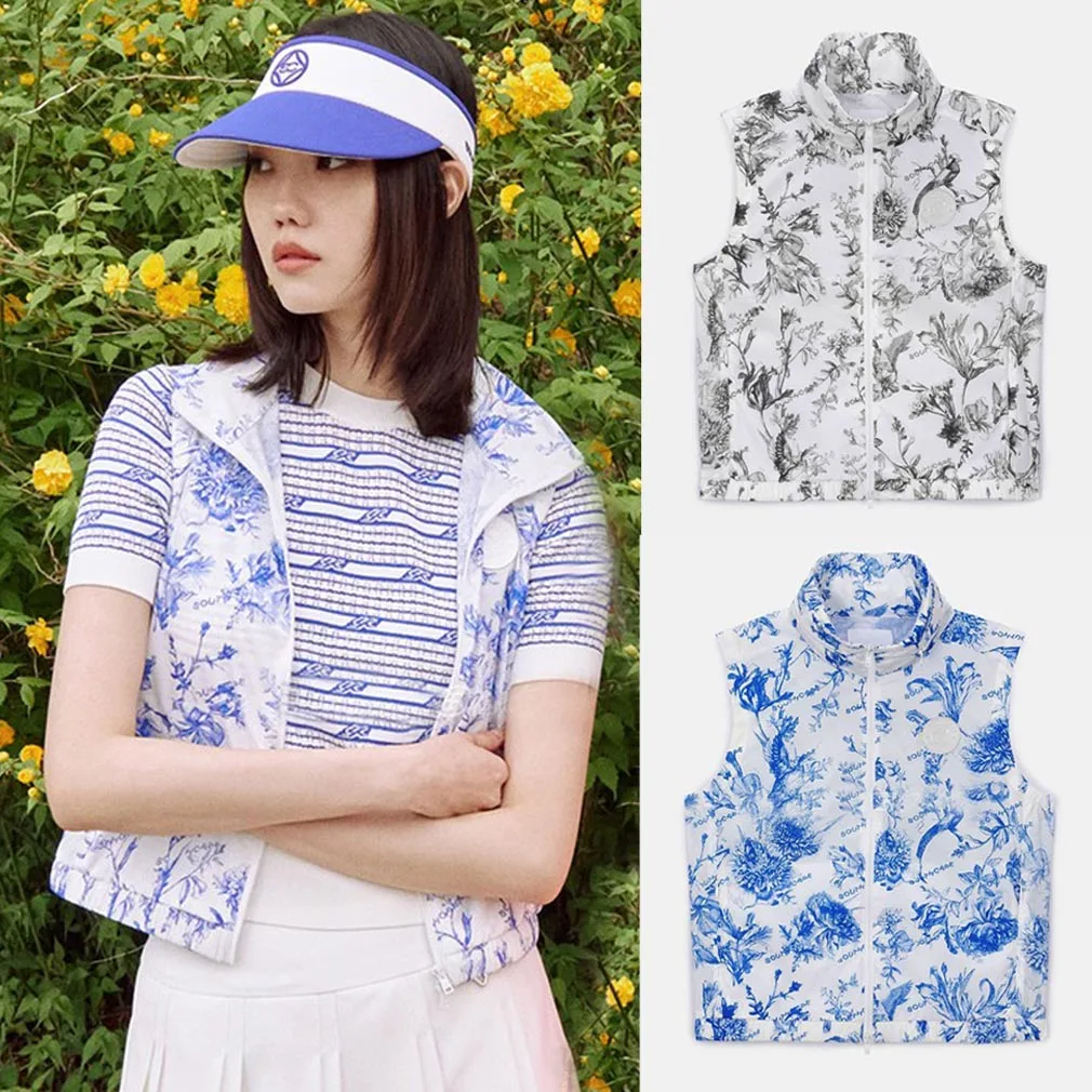 

SOUTHCAPE Golf Women's Vest 23 Summer Golf Mock Neck Hooded Pattern Printed Sun Protection Golf Jacket