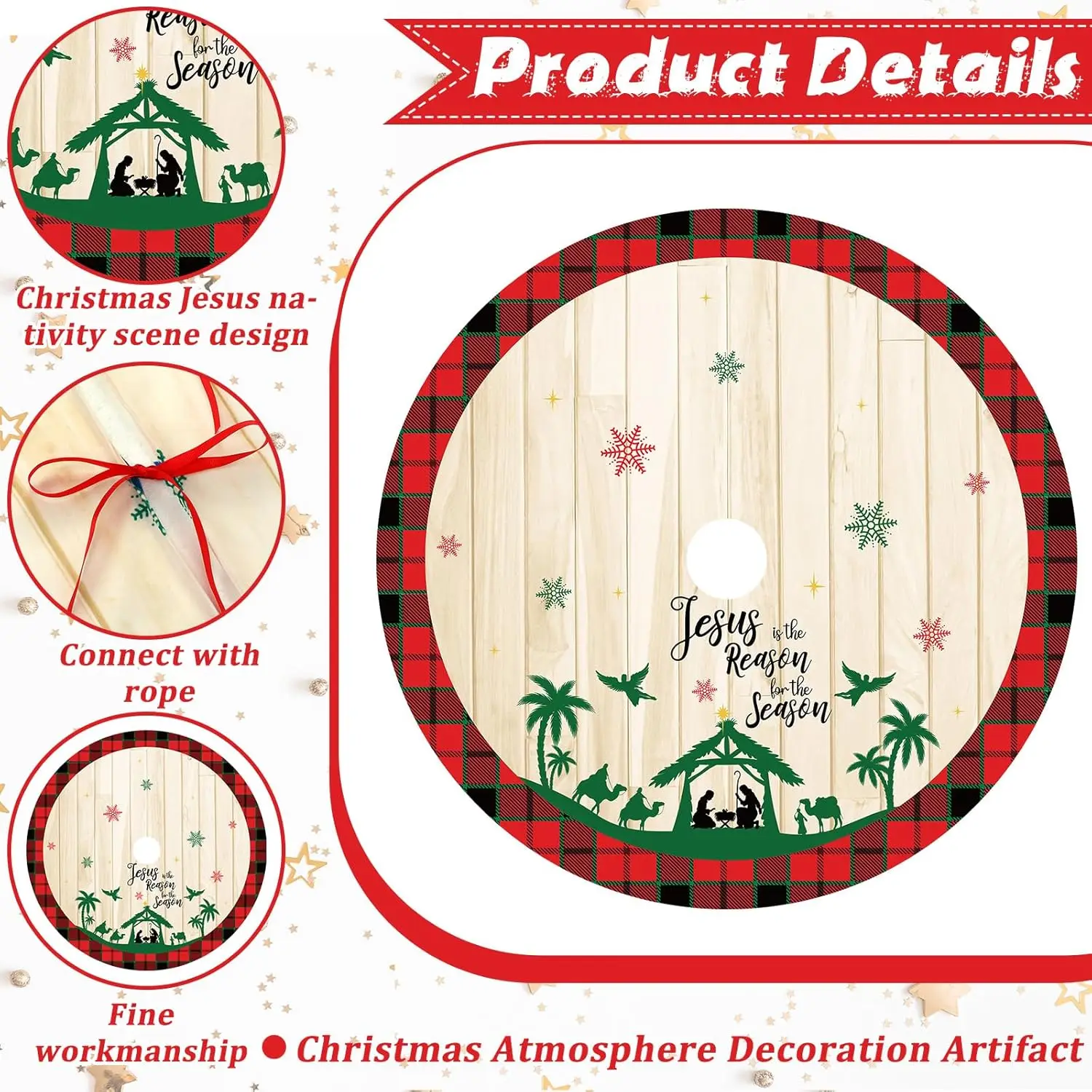 Юбка на рождественскую елку 48 дюймов красно-черная клетчатая юбка в виде дерева