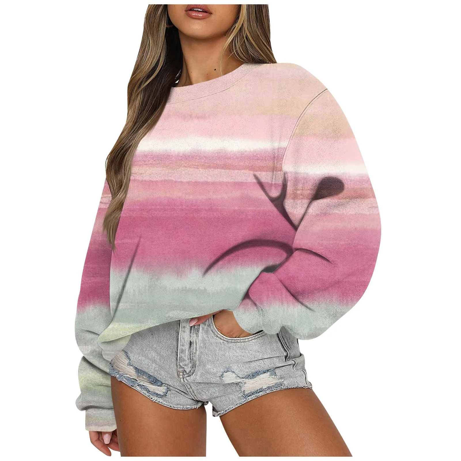 

Женский Повседневный модный Свободный свитшот с градиентным цветочным принтом и круглым вырезом и длинным рукавом, утепленный теплый пуловер, Топ для женщин