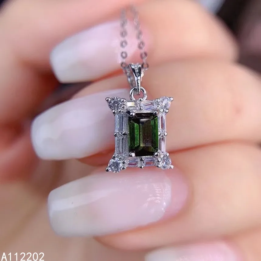 

Luxury Natural Diopside 925 Sterling Silver Inlaid Green Gemstone Pendant Women's Necklace Simple Wedding Party Gift Jewelry