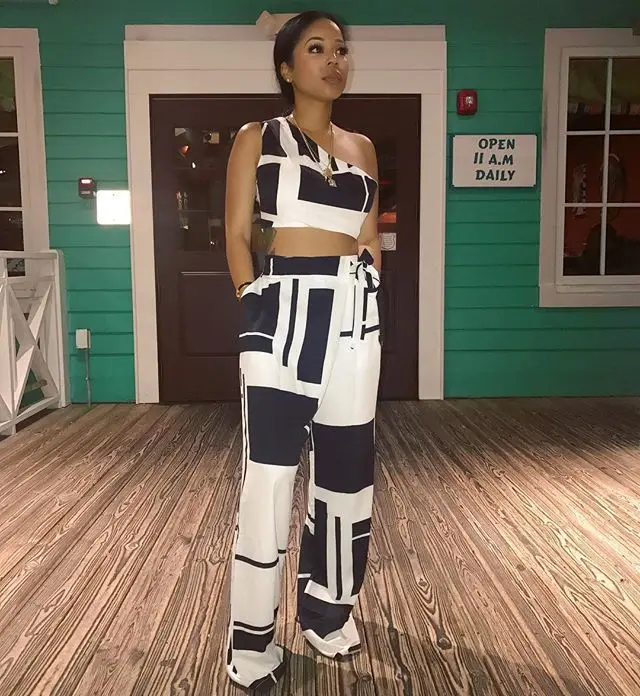 

High Waist Pants Two Piece Set Women Colorblock-Set Mit Skew Collar Crop Top Hose Wild Leg Work Elegant Suits Sexy Party Club