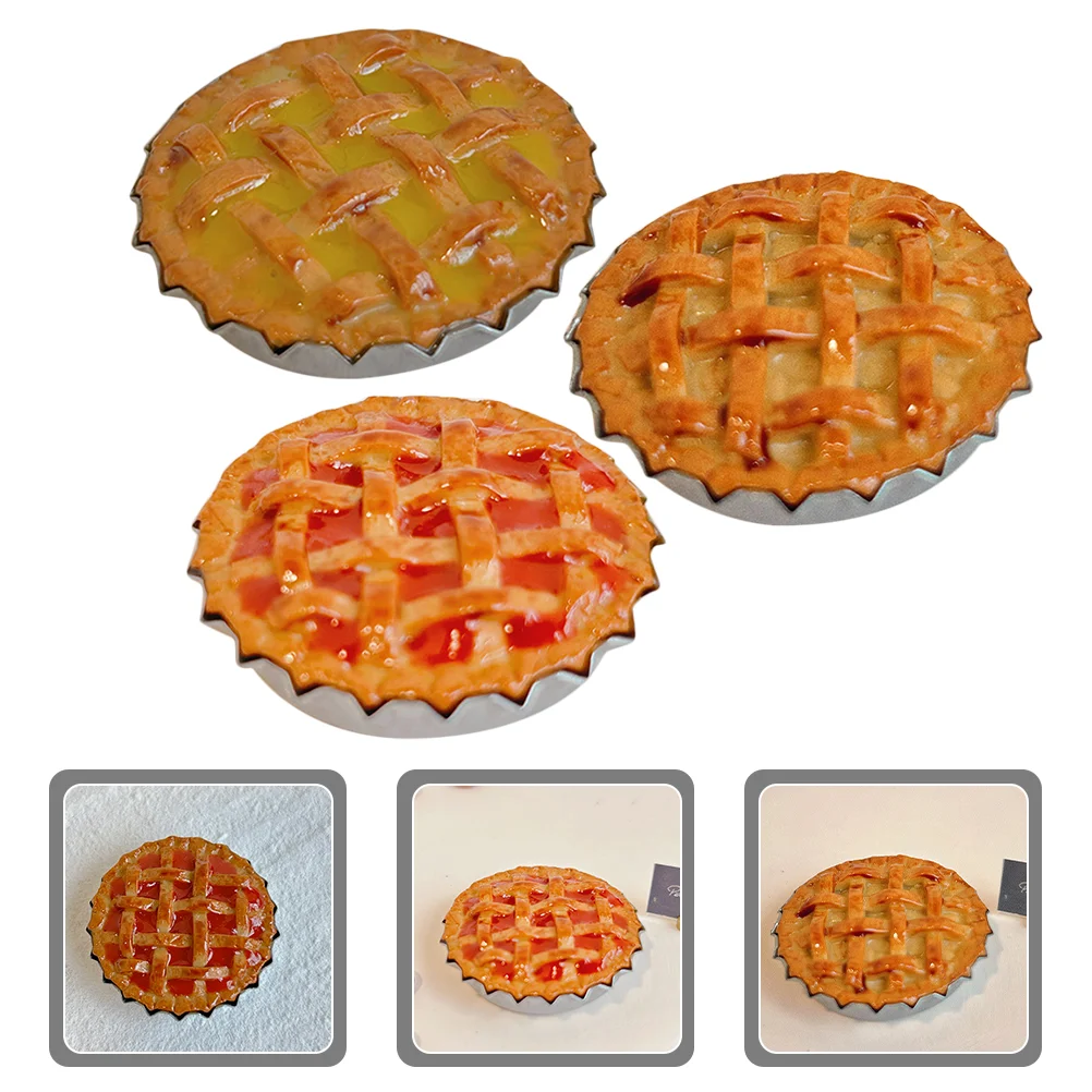 

3 Pcs Miniature Simulation Pies House Artificial Model Decor Dessert Food Alloy Models