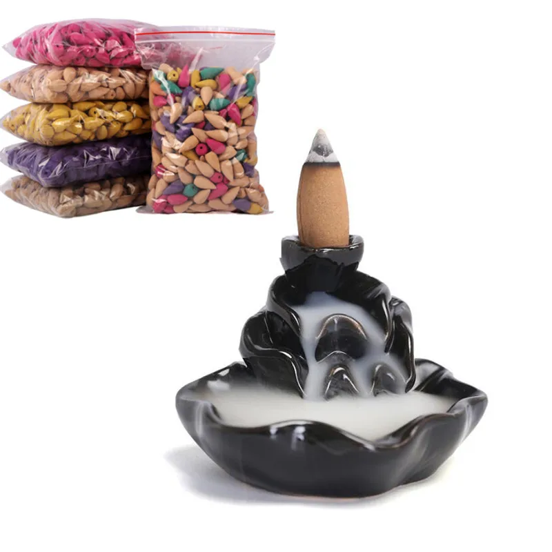 60PCS Backflow Incense Cones Mixed Flavor Natural Incense Floral Lavender Sandalwood Rose Natural Tea Agarwood Air Fresheners