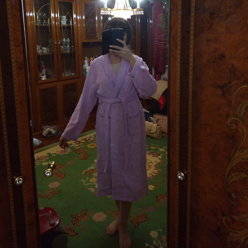 Turn Down Collar Women's Bathrobe 100% Cotton Ladies Autumn Terry Robe Long Sleeve Absorb Water Homewear Towel Robe For Female