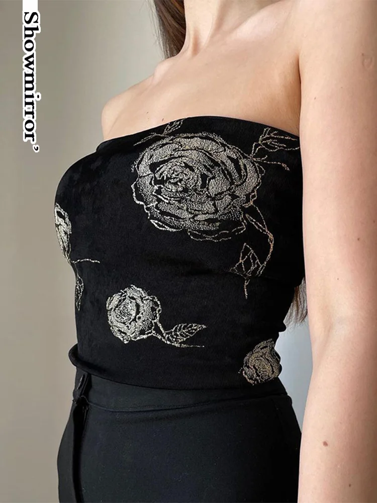 

Топ женский летний облегающий без бретелек, с принтом розы