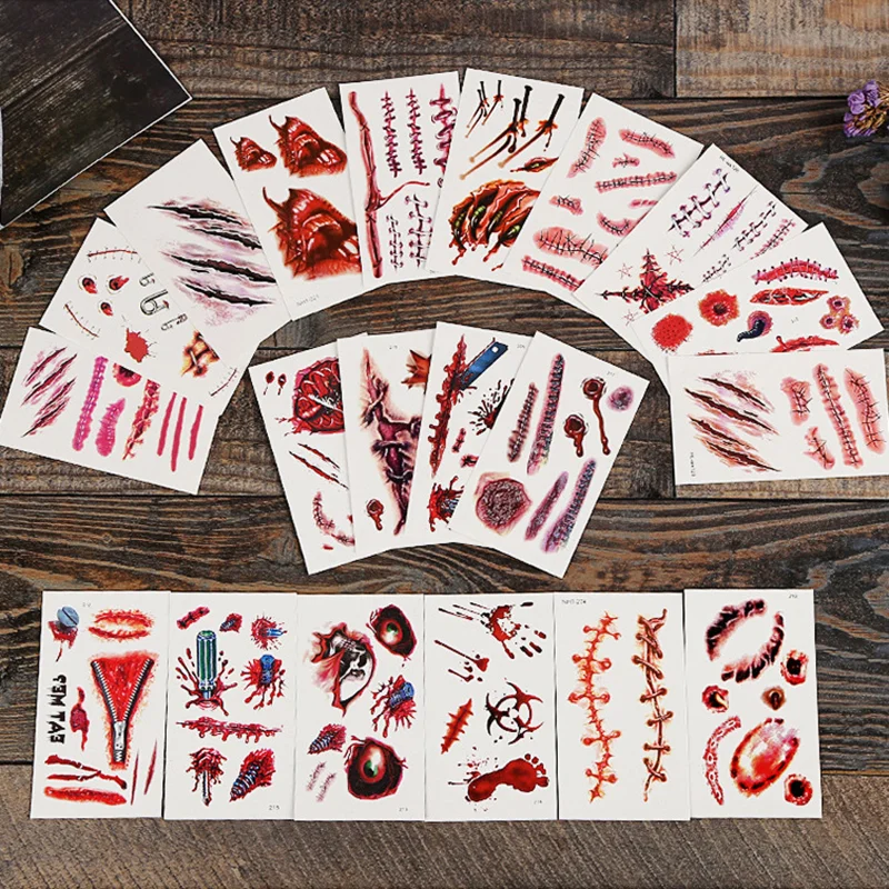 

30pcs/set Funny Scar Bloody Knife Scars Tattoos Simulation Wounds Scratches Halloween Scary Tattoo Stickers Blood Stickers Party