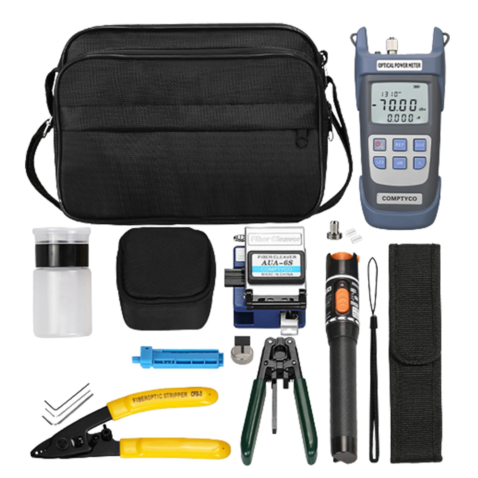 19pcs/set FTTH Fiber Optic Tool Kit with Fiber Cleaver -70~+10dBm Optical Power Meter Visual Fault Locator 10mw