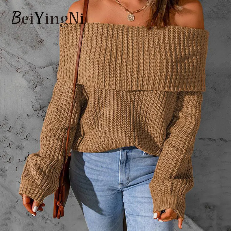 

Женский свитер Beiyingni с высоким воротником, длинным рукавом и открытой спиной, плотный Теплый Женский пуловер, винтажный элегантный уличный вязаный джемпер