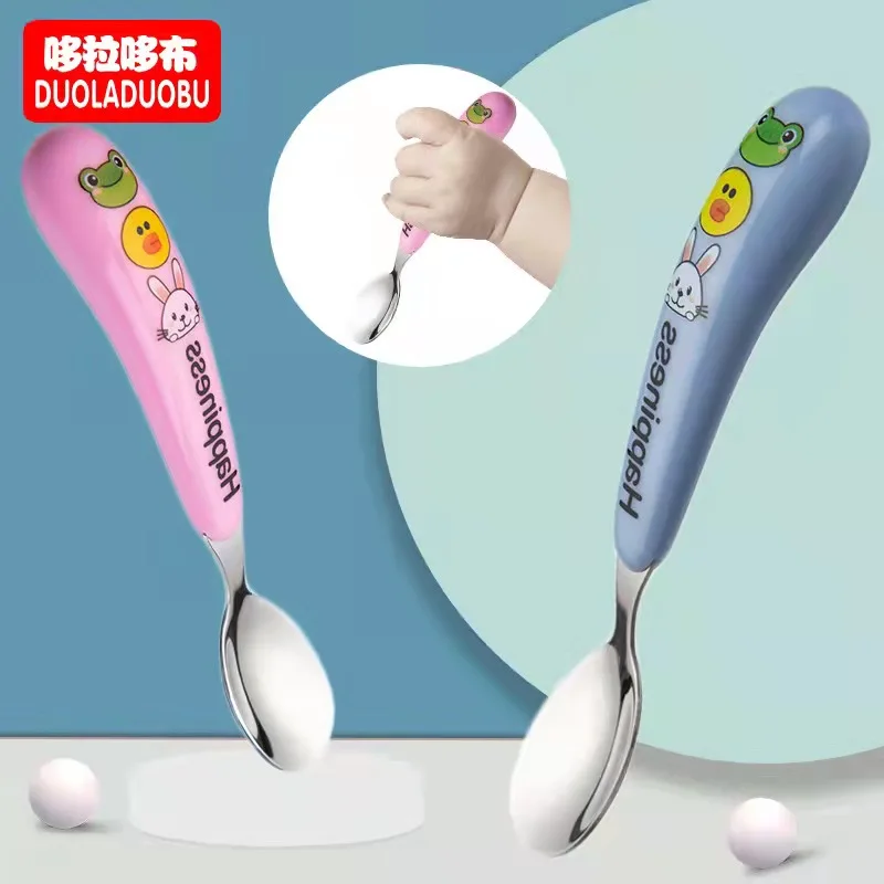 

DUOLADUOBU Baby Supplies Children's Tableware Stainless Steel Toddler Tableware Cartoon Baby Food Feeding Spoon and Fork.