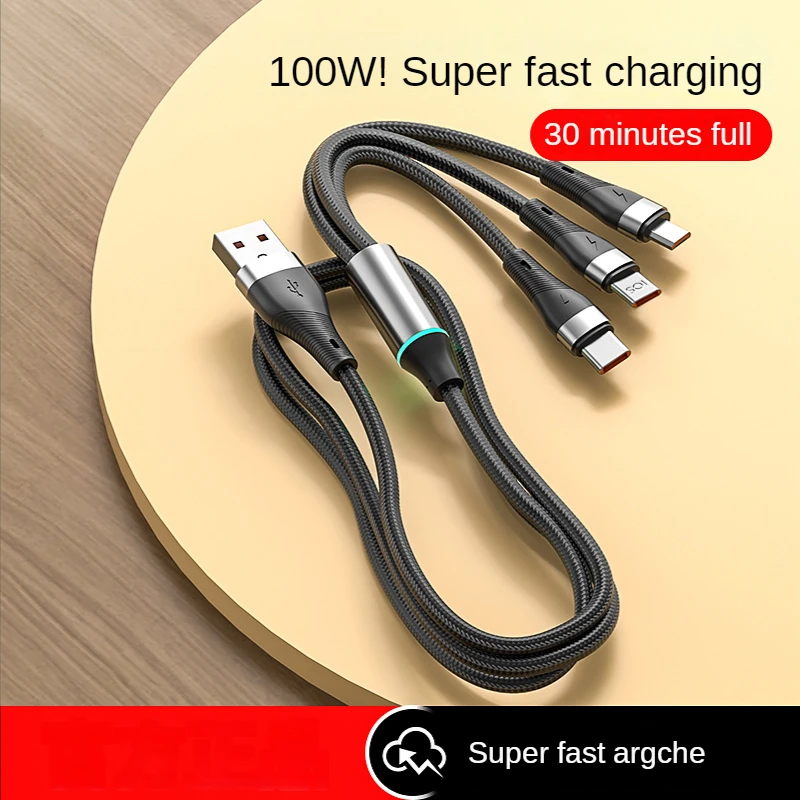 

100W 6A 3 In 1 SuperCharging Cable Micro USB Type-C Fast Charger Micro USB Type-C Data Cable for IPhone 14 Samsung Xiaomi Huawei