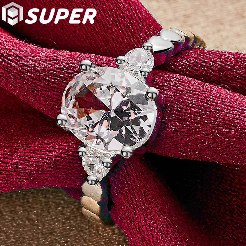

925 Sterling Silver Big AAAAA Zircon Ring For Woman Wedding Engagement Charm Party Jewelry