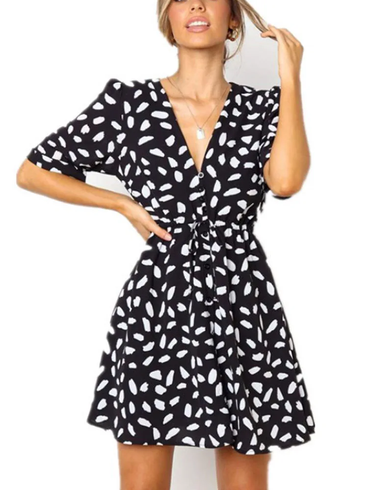 Женское летнее мини-платье с V-образным вырезом | AliExpress