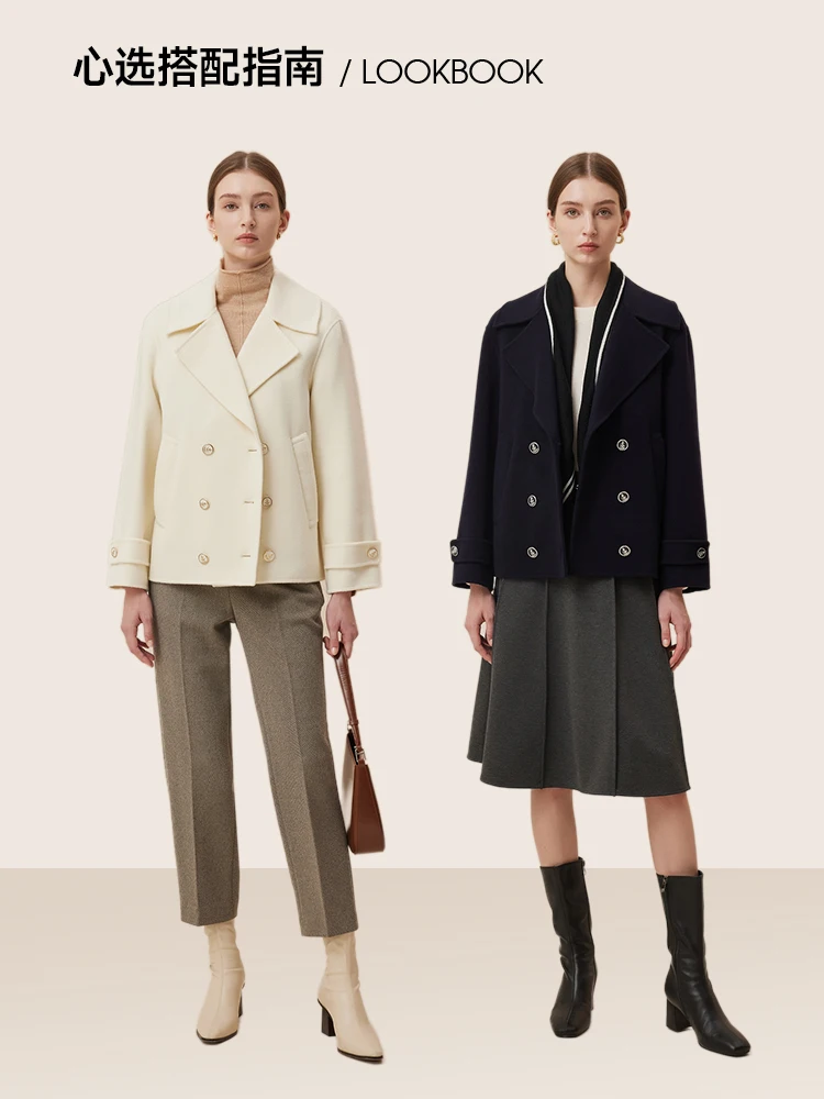 [00% Sheep Wool] Prich Winter Flat Lapel Double Breasted Commuter Short Woolen Jacket Women