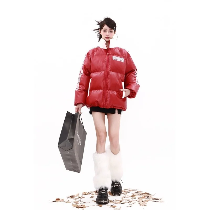 В наличии американский красный пуховик из искусственной кожи одежда на
