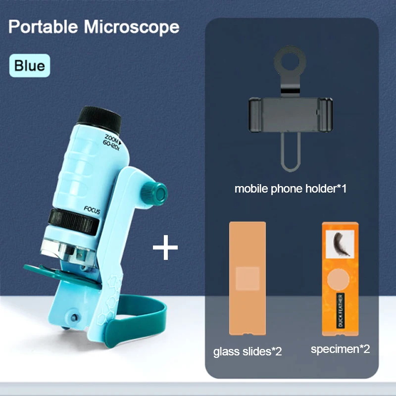 

Detachable Handheld Portable Microscope Biology Pocket HD 3 In 1 Microscope 60X-120X Stepless Focusing Educational Toy for Kids