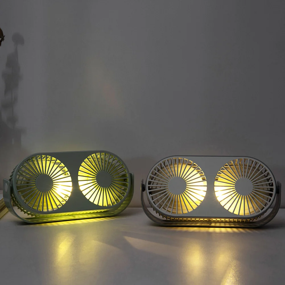 

Handheld Fan Tabletop Rechargeable Dual Head Desk Double Desktop Mini Night Light
