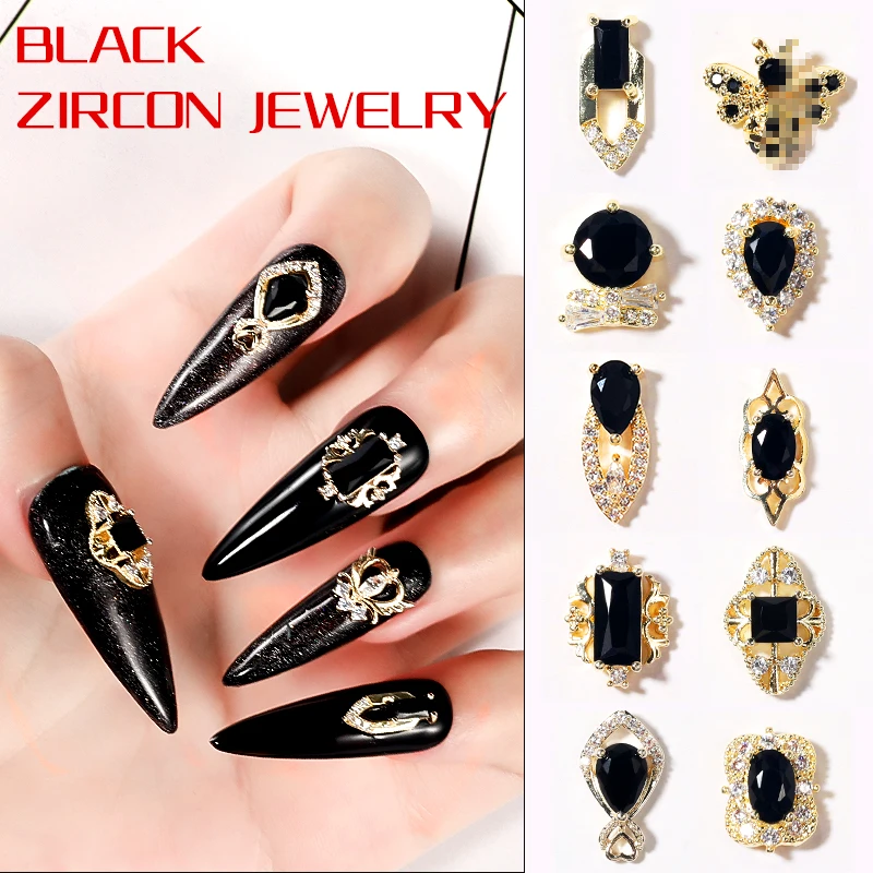 

10pcs 3D Black Zircon Nail Art Jewelry Crystal Alloy Nail Charm Metal Nail Art Jewelry DIY Nail Art Decoration Accessories