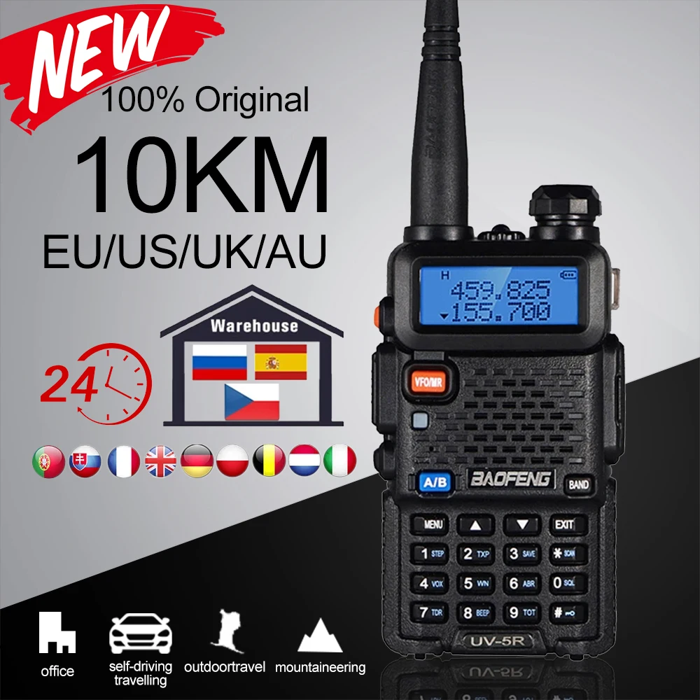 

2pcs Original Baofeng UV 5R 10KM CB Ham Radio Station Two-way Amateur VHF Powerful 8W /5W UV-5R Walkie-talkie Hunting Radios