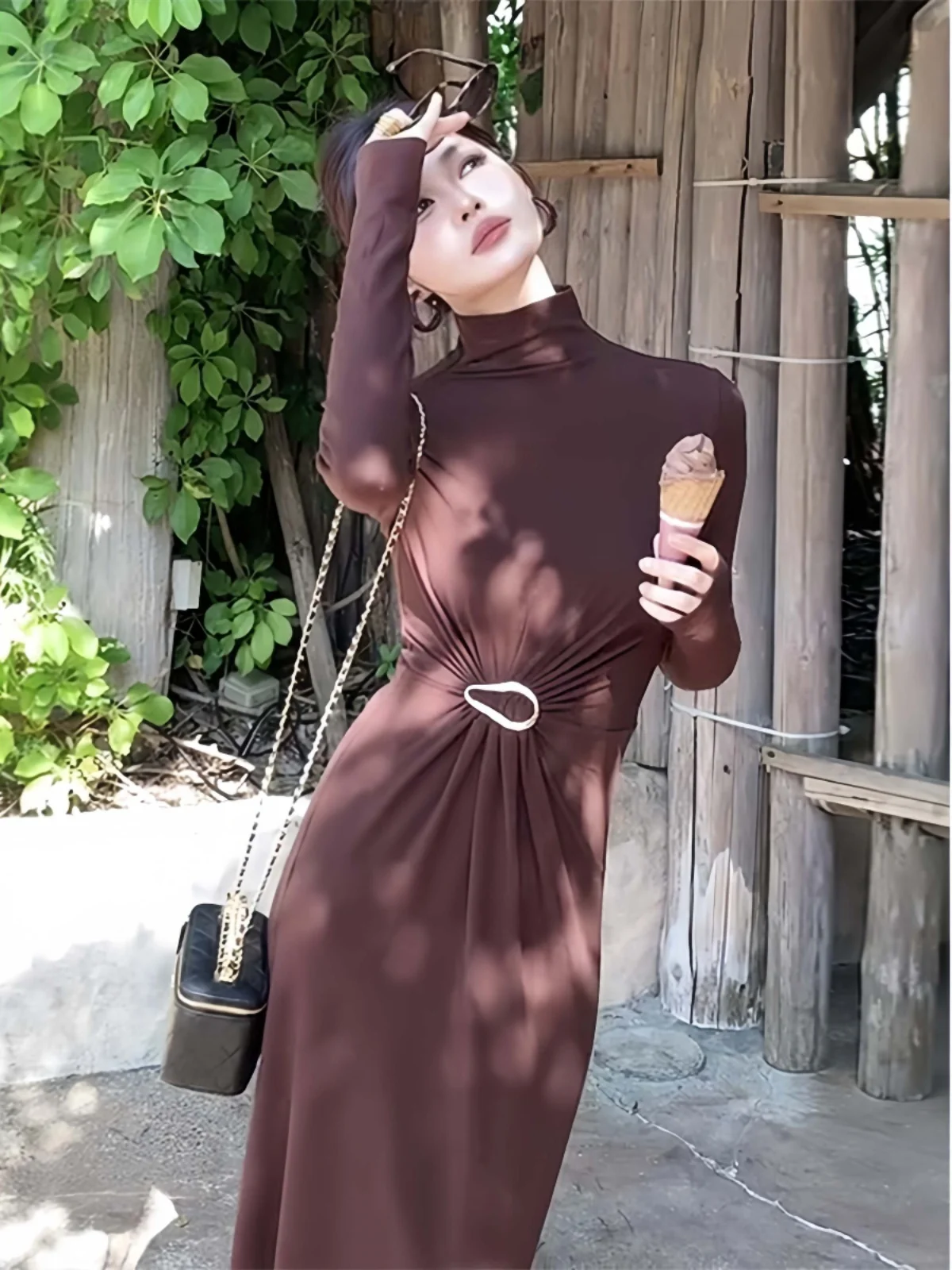 Сексуальное платье Pure Desire Sle с полувысоким воротником и длинными рукавами