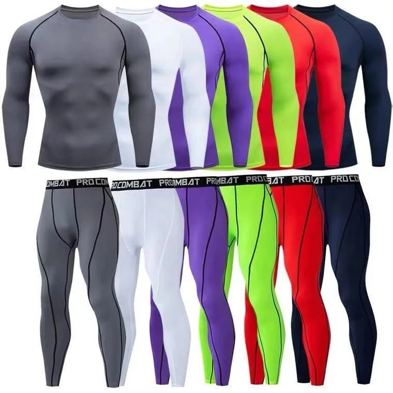 

Fitness Suit Mens Gym Sports Tights Long-sleeve Quick-drying Basketball Running Training Mens Workout Clothing Cargo Jogging Set